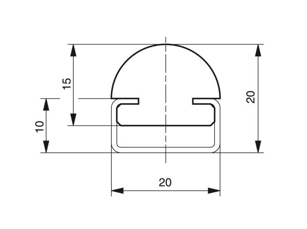 H profile HR 2020 - Profiles for conveying and transportation - Murtfeldt GmbH Kunststoffe - Technische Zeichnung 1