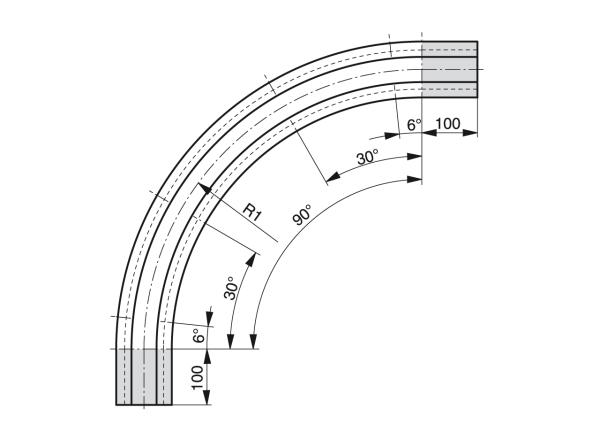 Curve guides for slat band chains with dovetail guide - Profiles for conveying and transportation - Murtfeldt GmbH Kunststoffe - Technische Zeichnung 3