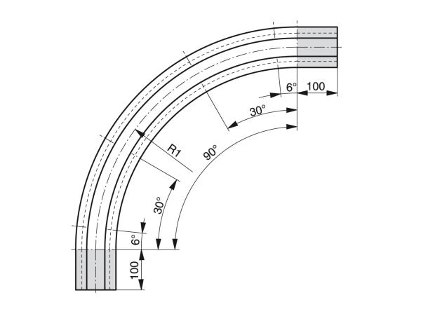 Guides de courbes pour convoyeurs à charnières avec guide TAB - Profilés pour la manutention et le transport - Murtfeldt GmbH Kunststoffe - Technische Zeichnung 1