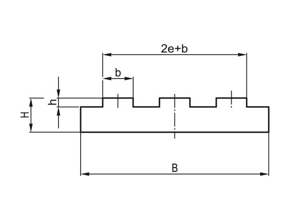 Tipo T-Triplo - Guide per catene a rulli - Murtfeldt GmbH Kunststoffe - Technische Zeichnung 1