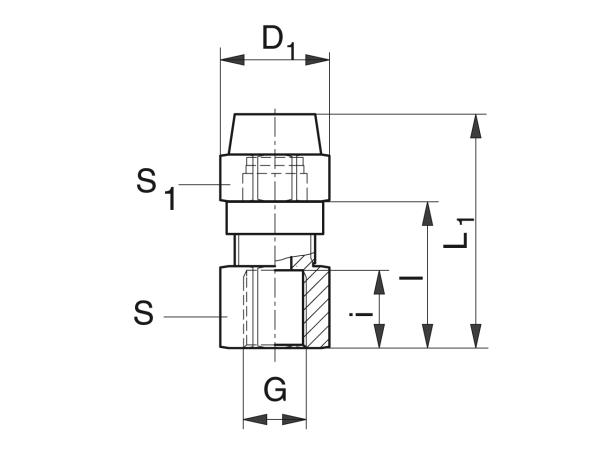 Gerade Aufschraub-Verschraubung für CU-Rohr - Schmiersysteme Verschraubungen - Murtfeldt GmbH Kunststoffe - Technische Zeichnung 1