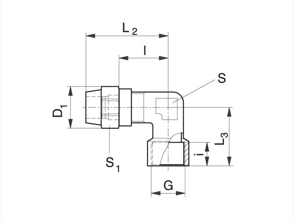 Angled screwed-on coupling for CU pipe - Lubrication system couplings - Murtfeldt GmbH Kunststoffe - Technische Zeichnung 1