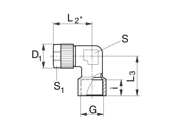Winkel-Aufschraub-Verschraubung für Schlauch - Schmiersysteme Verschraubungen - Murtfeldt GmbH Kunststoffe - Technische Zeichnung 2