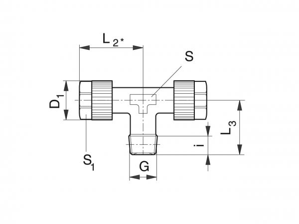 Raccords vissés en T pour flexible - Raccords vissés systèmes de lubrification - Murtfeldt GmbH Kunststoffe - Technische Zeichnung 1