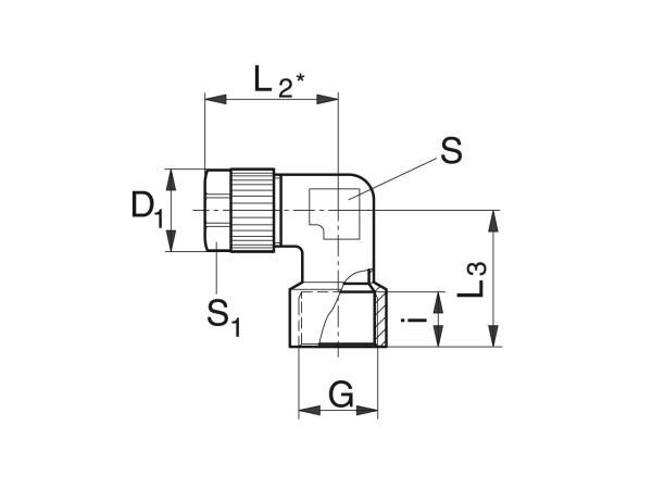 Winkel-Aufschraub-Verschraubung für Schlauch - Schmiersysteme Verschraubungen - Murtfeldt GmbH Kunststoffe - Technische Zeichnung 1