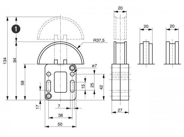 Spann-Box® Gr.0 mit Halbkreisprofil - Kettenspanner für Rollenketten - Murtfeldt GmbH Kunststoffe - Technische Zeichnung 1