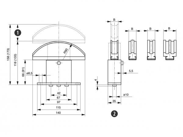 Spann-Box® size 1 with arc segment profile - Chain tensioners for roller chains - Murtfeldt GmbH Kunststoffe - Technische Zeichnung 2