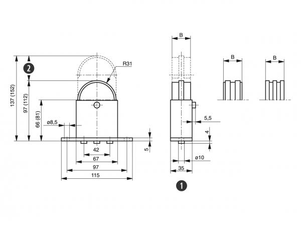 Spann-Box® size 1 with semi-circular profile - Chain tensioners for roller chains - Murtfeldt GmbH Kunststoffe - Technische Zeichnung 1