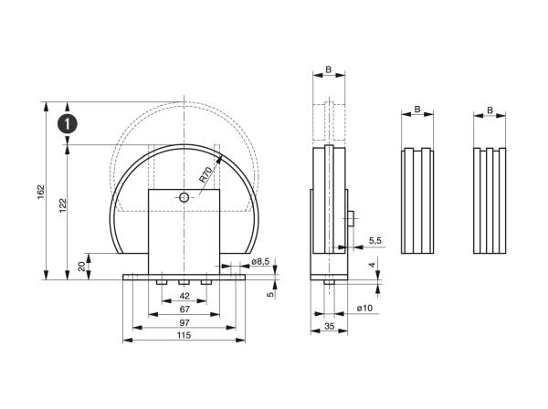 Spann-Box® tamaño 1 con perfil de reenvío - Tensores de cadena para cadenas de rodillos - Murtfeldt GmbH Kunststoffe - Technische Zeichnung 1