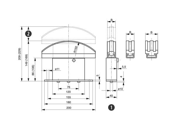 Spann-Box® T. 2 avec profil en arc - Tendeur de chaîne pour chaînes à rouleaux - Murtfeldt GmbH Kunststoffe - Technische Zeichnung 1
