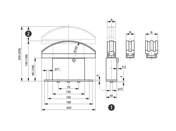 Spann-Box® size 2 with arc segment profile - Chain tensioners for roller chains - Murtfeldt GmbH Kunststoffe - Technische Zeichnung 1