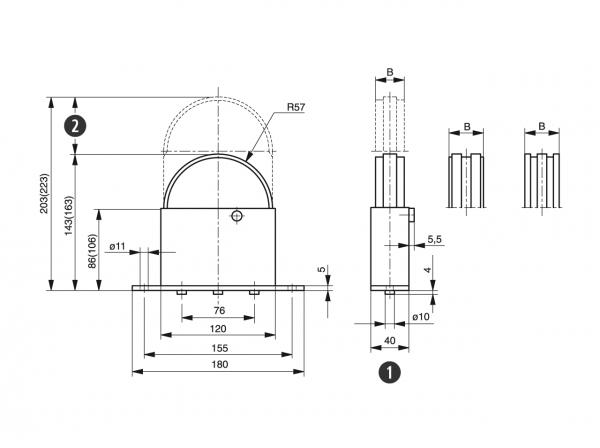 Spann-Box® size 2 with semi-circular profile - Chain tensioners for roller chains - Murtfeldt GmbH Kunststoffe - Technische Zeichnung 1