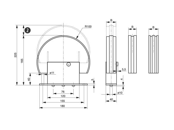 Spann-Box® velikost 2 s vratným profilem 180° - Napínáky pro válečkové řetězy - Murtfeldt GmbH Kunststoffe - Technische Zeichnung 1