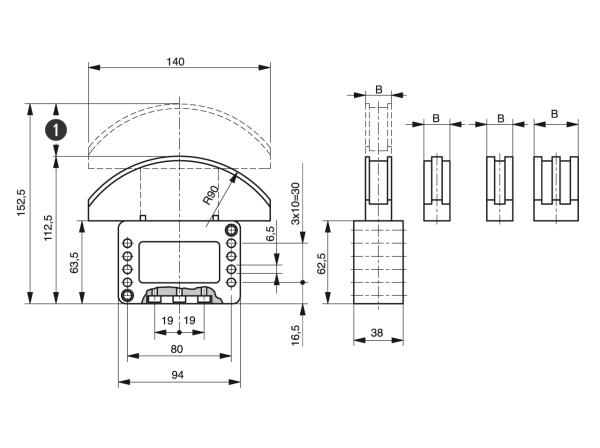 Spann-Box® Gr.30 mit Bogenprofil - Kettenspanner für Rollenketten - Murtfeldt GmbH Kunststoffe - Technische Zeichnung 1